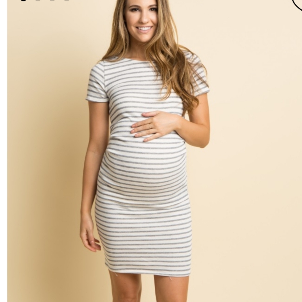 Pinkblush Ivory Grey Stripe Fitted Materni…